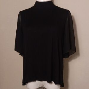 NWOT Kim & Cami Black Mock Neck Flutter Sleeve Blouse Top